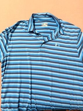Under Armour Blue Striped Performance Polo
